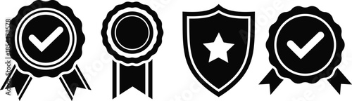 Award Badge and Shield Verification Icon Set Vector for Quality, Guarantee, Approval and Security Design