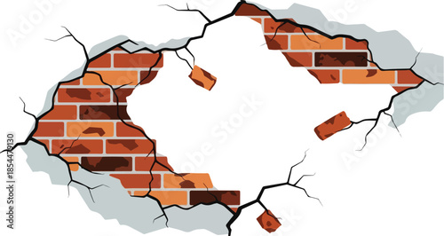 Brick Wall with a Hole and Cracks - A Symbol of Destruction and Repair
