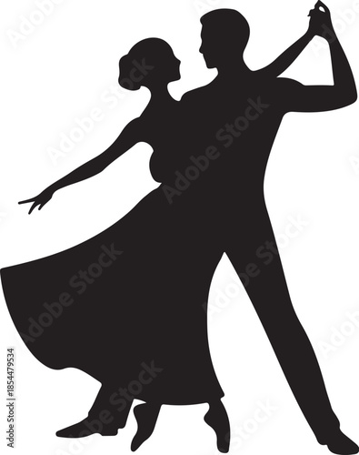 Black silhouette of a couple dancing ballroom dance