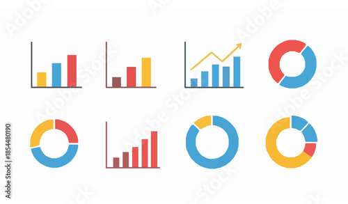 Minimal Colorful Business Graph UI Icons Set Positive Data Analysis Vector