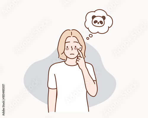 Skin care,beauty concept illustration. woman with dark circles on face. woman worried about dark circles.Original vector illustration drawn by hand.