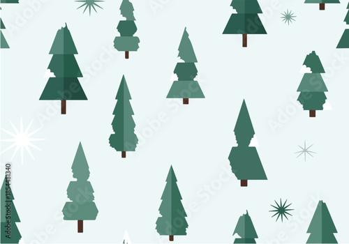 Seamless Christmas pattern featuring festive trees and stars on a light background
