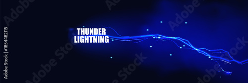 Versus banner. Lightning strikes. Confrontation template, vs battle or fight concept. Red and blue colors. Flash light thunderbolt spark. Realistic transparent neon light.