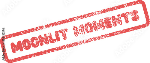 Vintage style red rubber stamp imprint featuring the inspiring phrase Moonlit Moments in textured typography