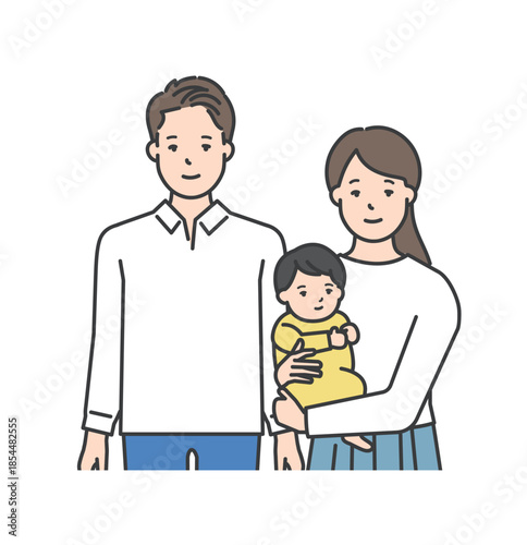 家族のイラストベクター素材（2世代3人）