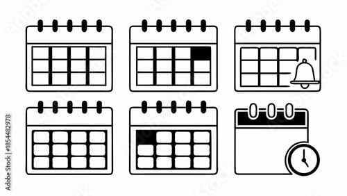 Set of calendar and schedule icons for time management and appointment reminders