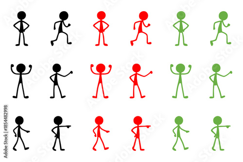 Stickman icon set on white and transparent background. Symbol of stickmen with different style and color. Set vector line icons of stickman