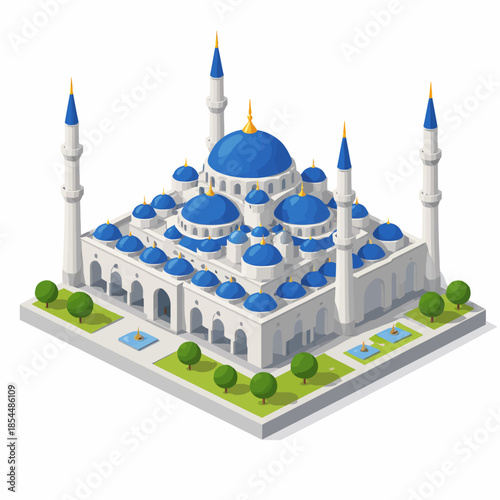 La Mezquita Azul en estilo isométrico