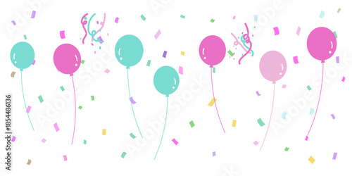 カラフルな風船と紙吹雪のフレーム　ベクター背景素材　パーティー
