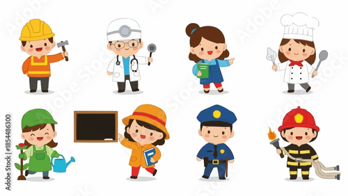 Diverse Group of Children Representing Various Professions and Occupations.