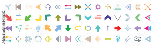 Arrows flat icon set. Set of arrows, direction icon set - Stock Vector 