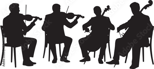Silhouette of four musicians playing string instruments