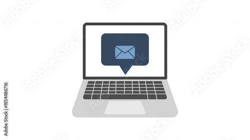 New message icon on screen of laptop. Smartphone, mobile, laptop