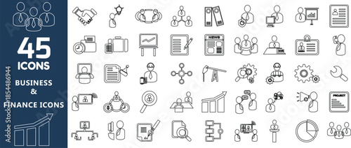 45. set Icons for mobile and web. High quality pictograms. Linear icons set of business, medical, UI and UX, media-2026