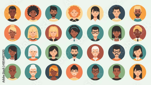 Diverse Group of People Avatars in Circular Frames.