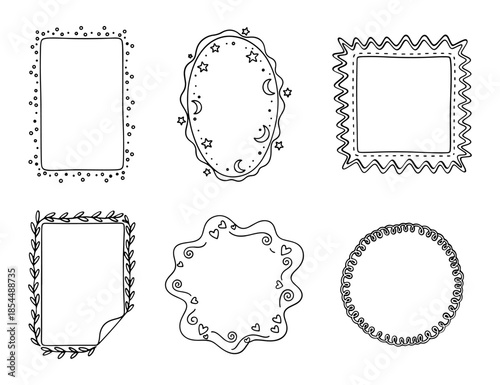 Hand drawn cute doodle frames and borders set for decorative design