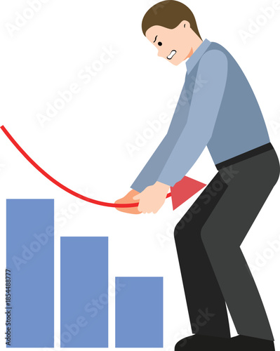 Businessman Trying to Stop a Declining Graph Illustration / Ilustración de Empresario Intentando Detener un Gráfico en Caída / Ilustração de Empresário Tentando Parar um Gráfico em Queda