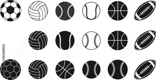 PrintCollection of professional social media icons, digital communication symbols, and minimalist sports ball vectors for web marketing, business networking, and branding.