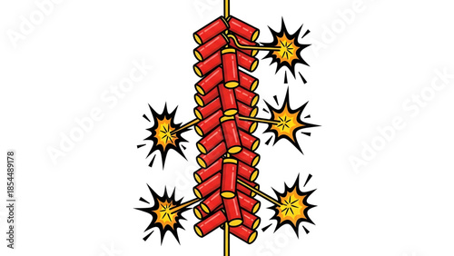 Dynamic exploding firecrackers illustration capturing the vibrant energy of festive celebrations and traditional events, symbolizing joy, prosperity, and cultural merriment