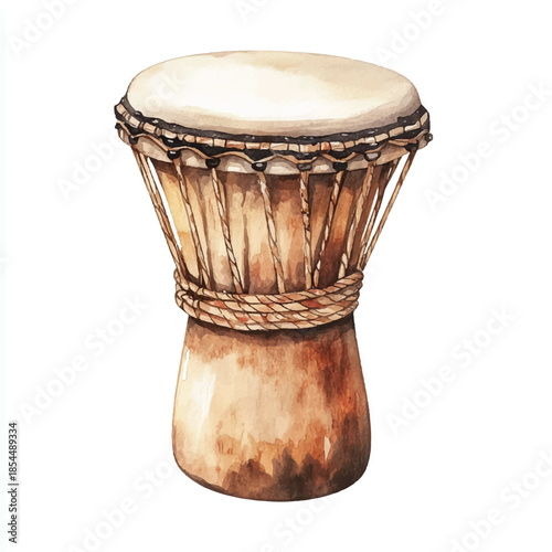 Watercolor Djembe Drum Illustration A Vibrant Musical Instrument.