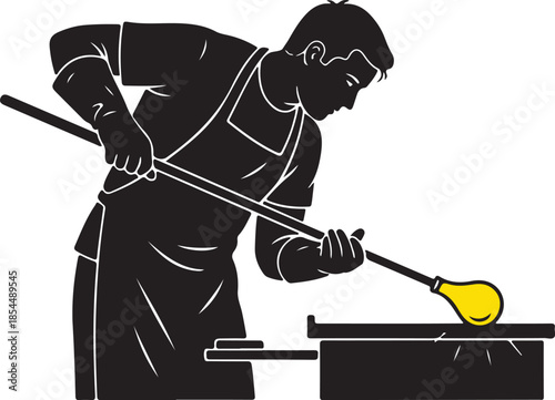  Artisan Glassblower Shaping Molten Glass into a Glowing Art Piece, Traditional Craft and Creativity at Work