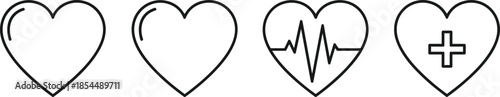 PrintVector heart icons set with medical cross and heartbeat pulse line for cardiology healthcare wellness and love isolated on white background