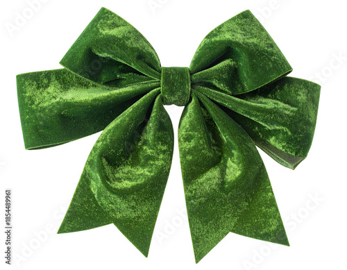 Lush, emerald green velvet bow, soft texture, classic shape, isolated on black background