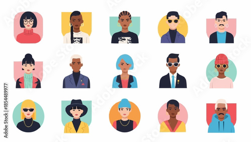 Diverse Group of People Avatars in Flat Design Style.