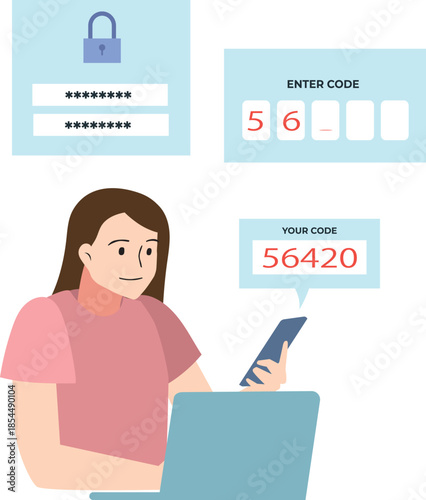Two-factor authentication security concept on PC and smartphone / Concepto de seguridad de autenticación de dos factores en PC y smartphone / Conceito de segurança de autenticação de dois fatores em P
