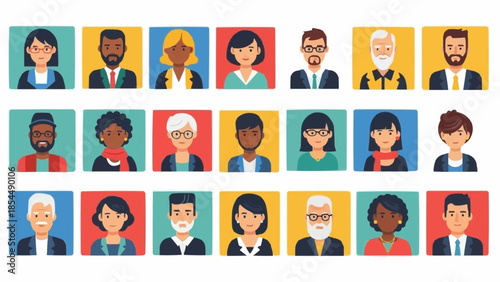 Diverse Group of People Avatars in Square Frames.