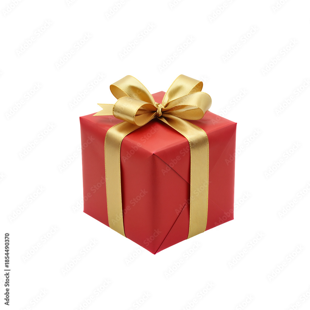 Obraz premium Red gift box with golden ribbon and bow