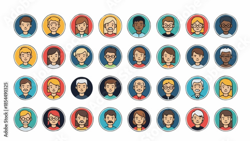 Diverse Group of People Avatars in Circular Frames.