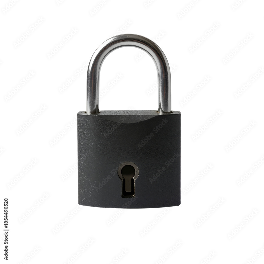 Fototapeta premium Shiny Silver Padlock with Black Body Isolated