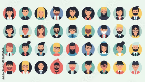 Diverse Group of People Avatars in Circular Frames.