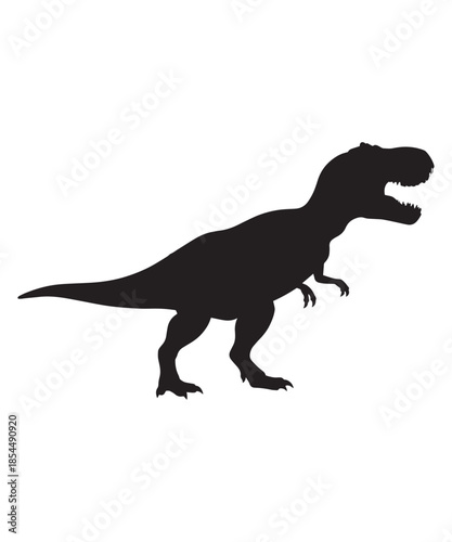 A black silhouette of a roaring tyrannosaurus rex dinosaur vector graphic element