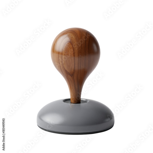 Wooden joystick with gray circular base