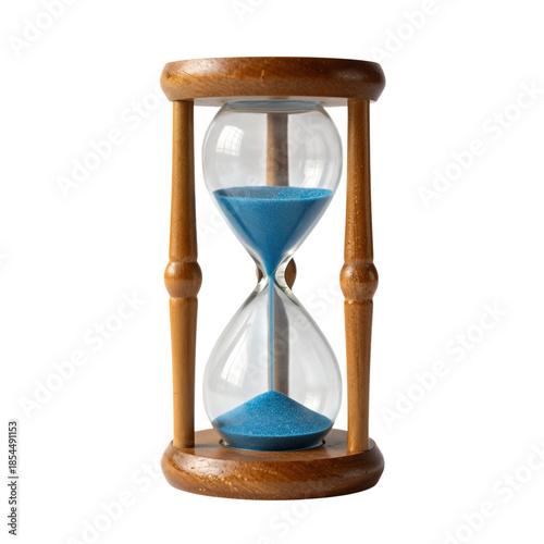 Wooden hourglass with blue sand isolated