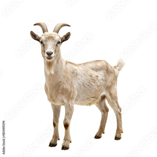Young beige goat standing and looking forward