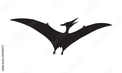 Black silhouette of a flying pterodactyl, prehistoric creature vector illustration