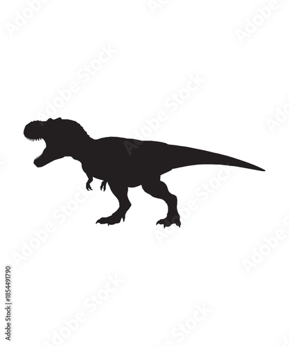 Black silhouette of a tyrannosaurus rex roaring, perfect for logos or design elements