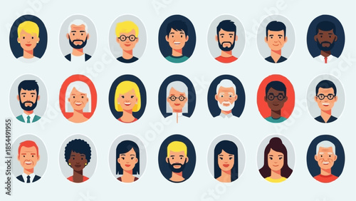 Diverse Group of People Avatars Representing Different Ages and Genders.