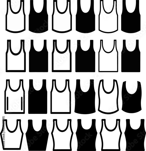 Tank Top Icon Set, Sleeveless Shirt and Vest Clothing in Outline and Solid Style