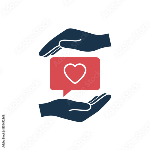 Caring hands line art bold outline cradling a house with window vector illustration