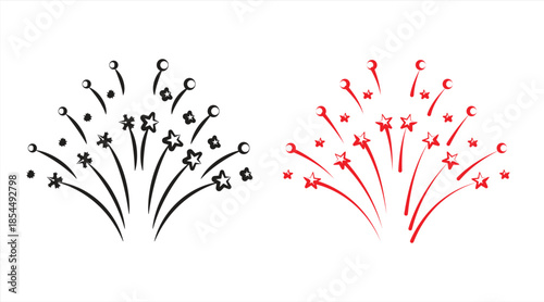Fireworks modern line icon, simple black and red, isolated celebration banner design element for Christmas, New Year, Eid, Birthday, Party, Diwali, eps 10 on transparent background, vector illustratio