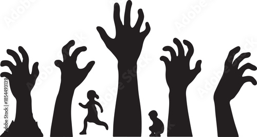 Scary hands reaching for children in dark silhouette