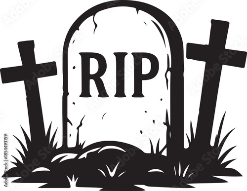 RIP Tombstone and Crosses Grave Silhouette