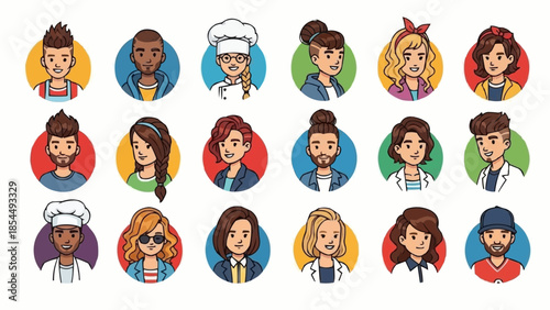 Diverse Group of People Portraits in Circular Frames.