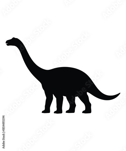 A black silhouette illustration of a long-necked dinosaur, possibly a sauropod