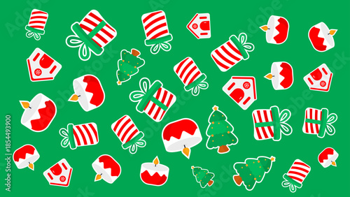 Festive christmas symbols like presents trees candles and houses 4K pattern video