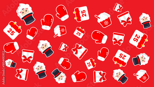 Christmas themed items santa mittens presents and december 25 calendars 4K pattern video